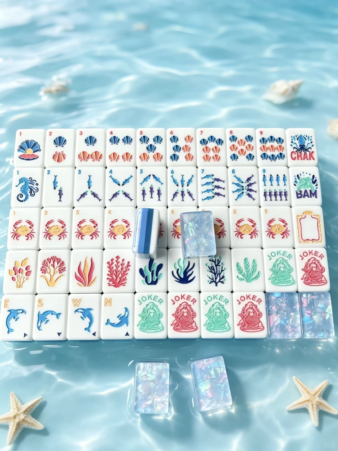 Mahjong Tile Set, Acrylic, Blue, for Home Game Nights