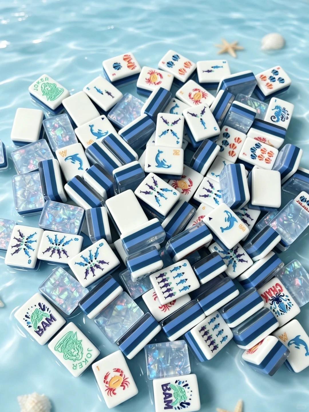 Mahjong Tile Set, Acrylic, Blue, for Home Game Nights view 2