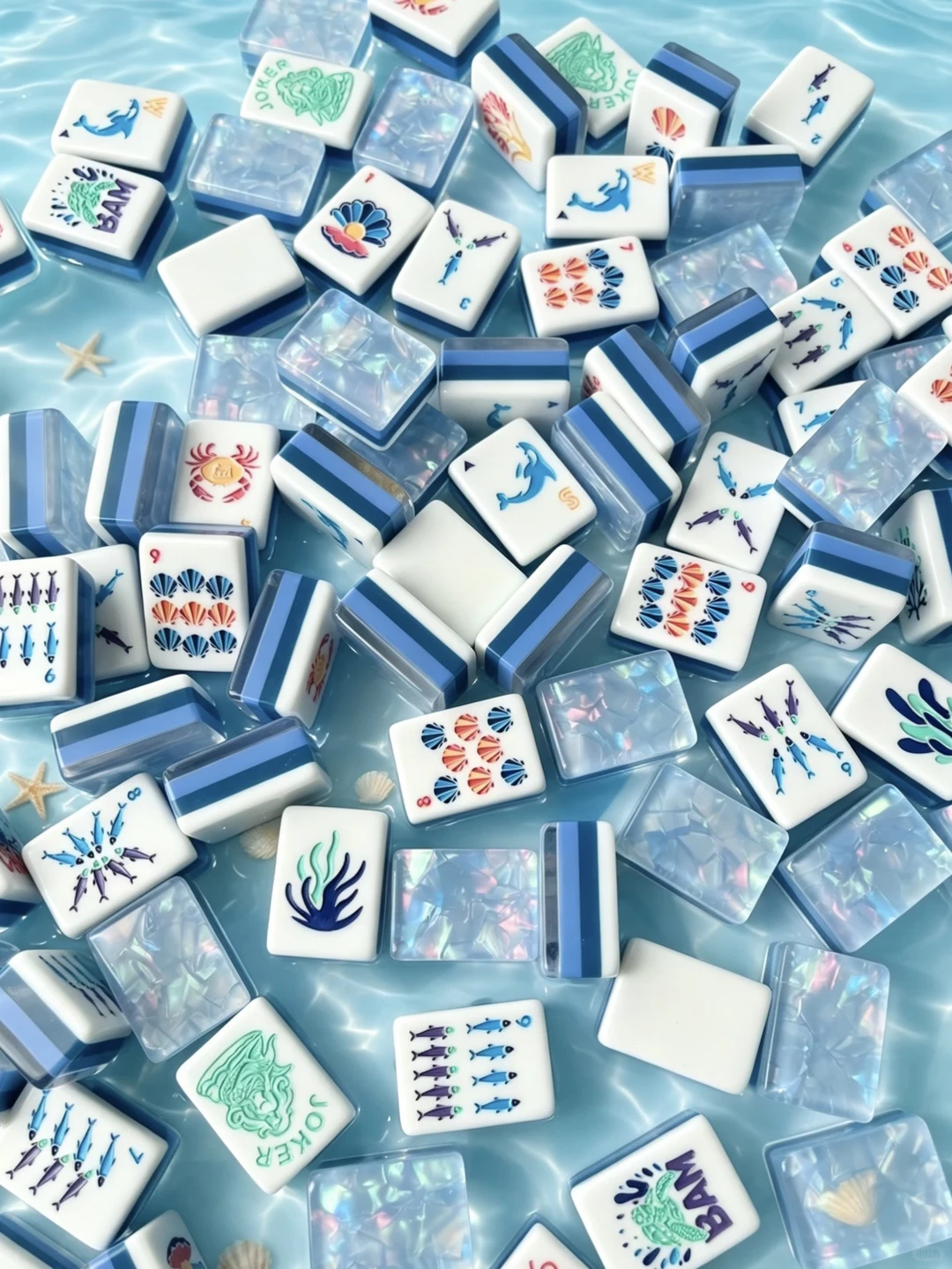 Mahjong Tile Set, Acrylic, Blue, for Home Game Nights view 4
