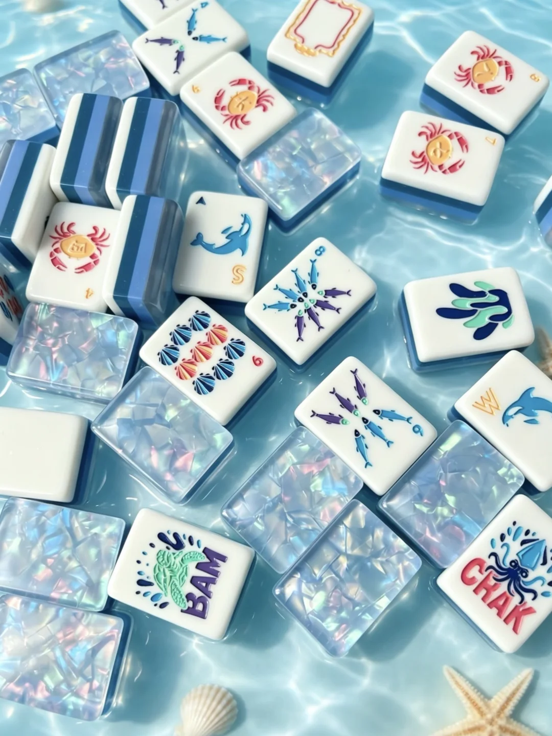Mahjong Tile Set, Acrylic, Blue, for Home Game Nights view 5