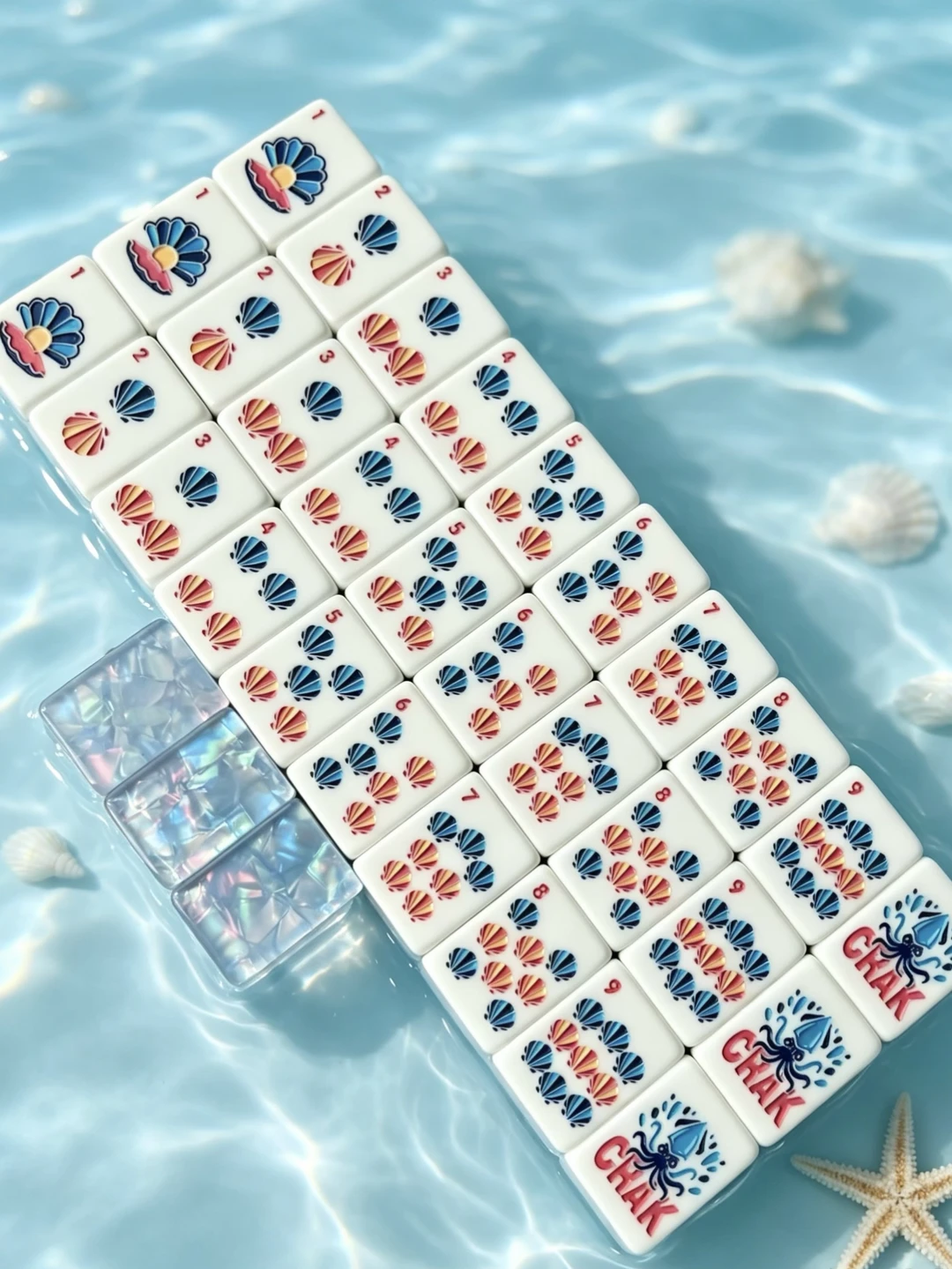 Mahjong Tile Set, Acrylic, Blue, for Home Game Nights view 6